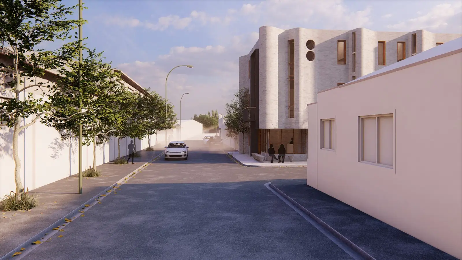 Render of the building seen down the street