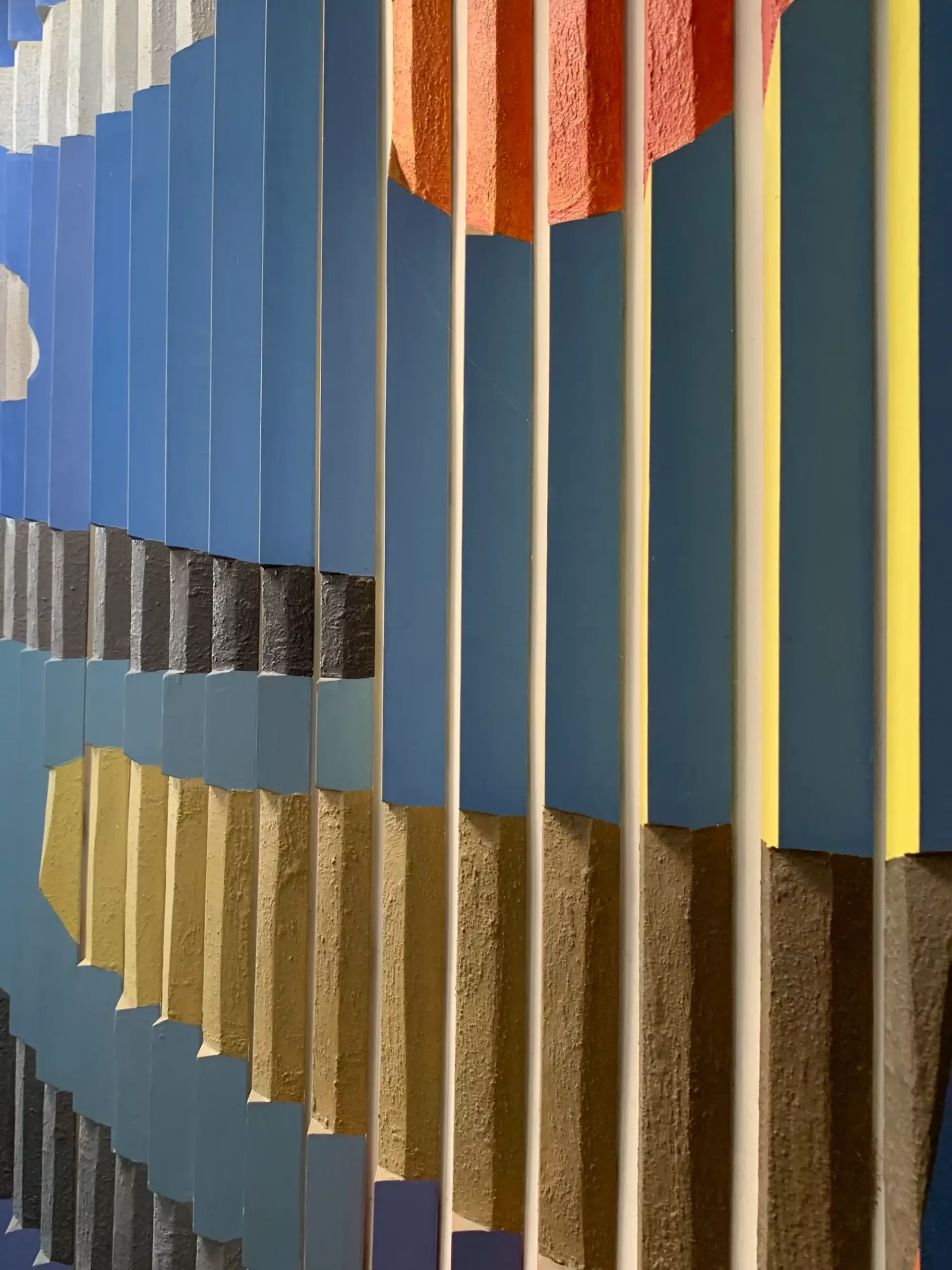 Detail of the Erik Laubscher-inspired facade proposal: coloured vertical fins