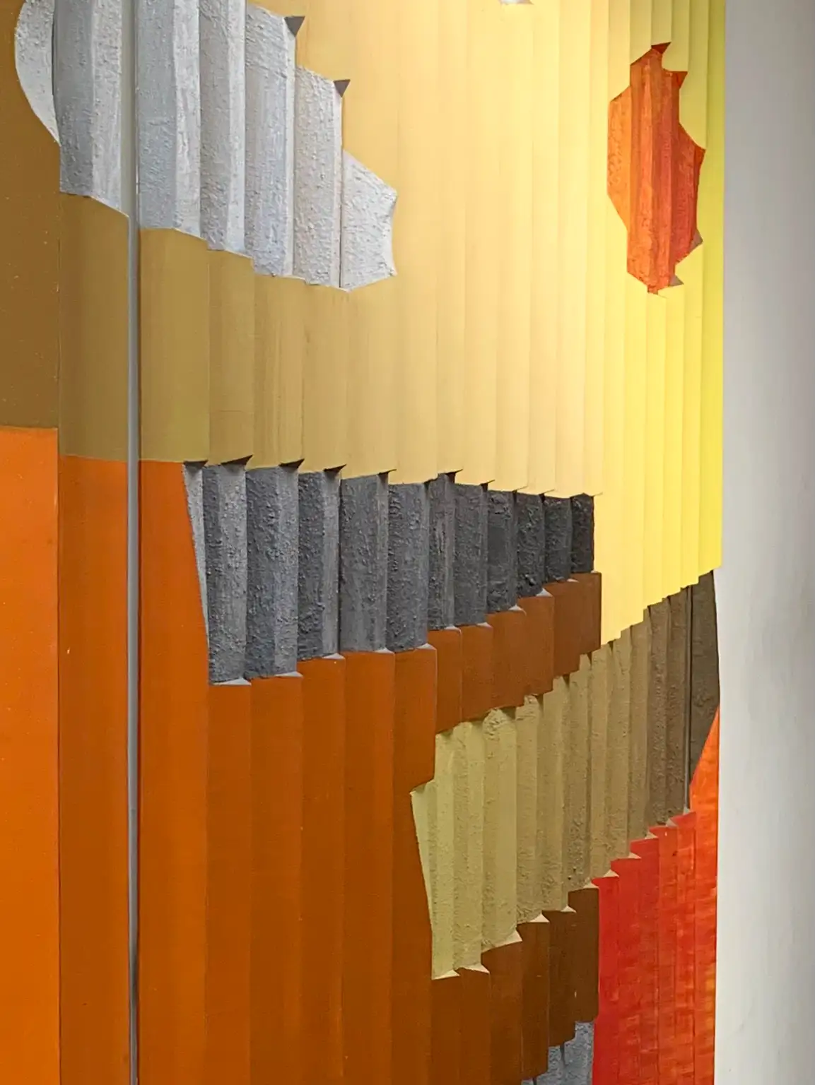 Close-up of the coloured fins of the facade model