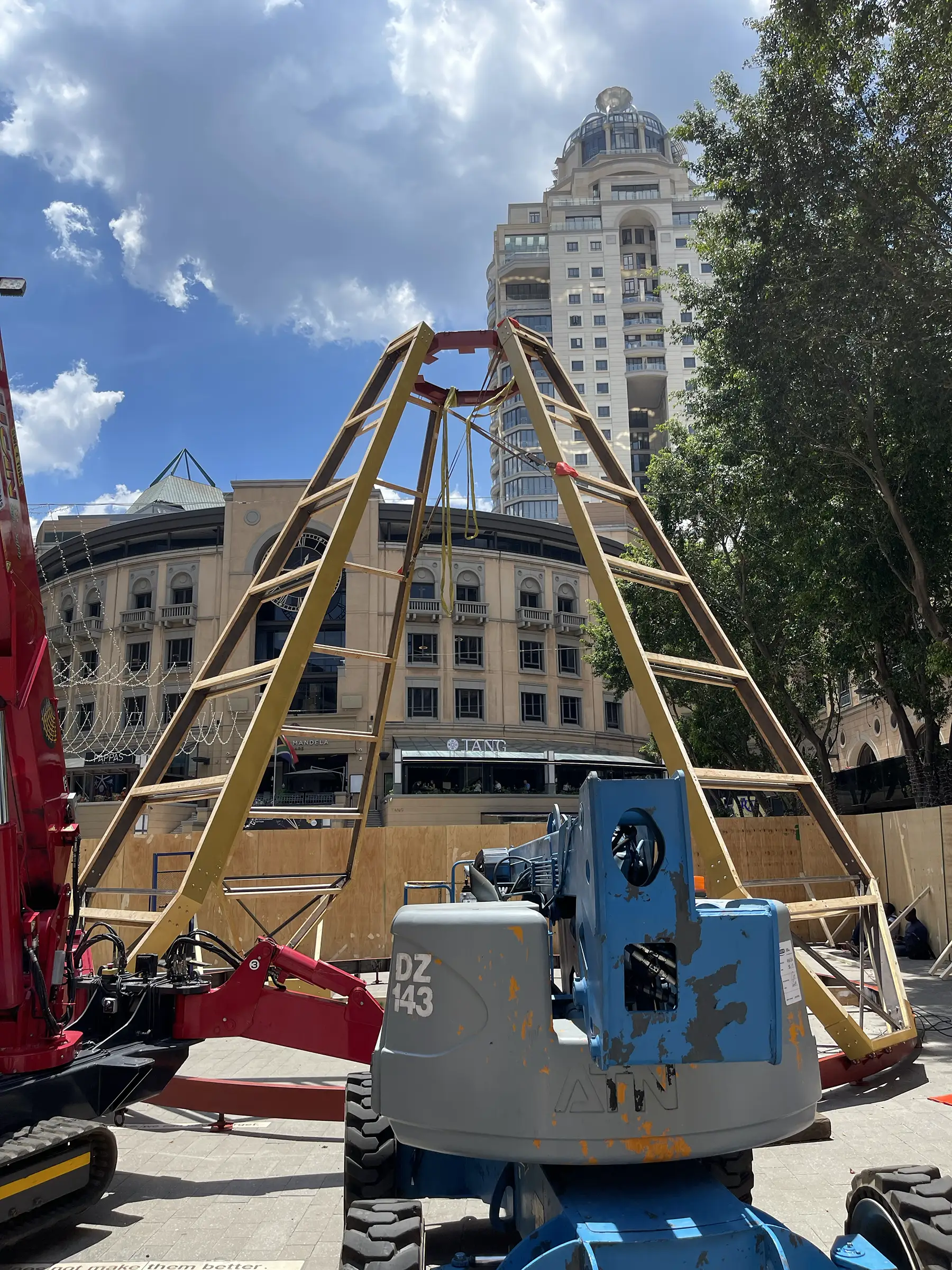 Gold steel frame of the cone rising on site