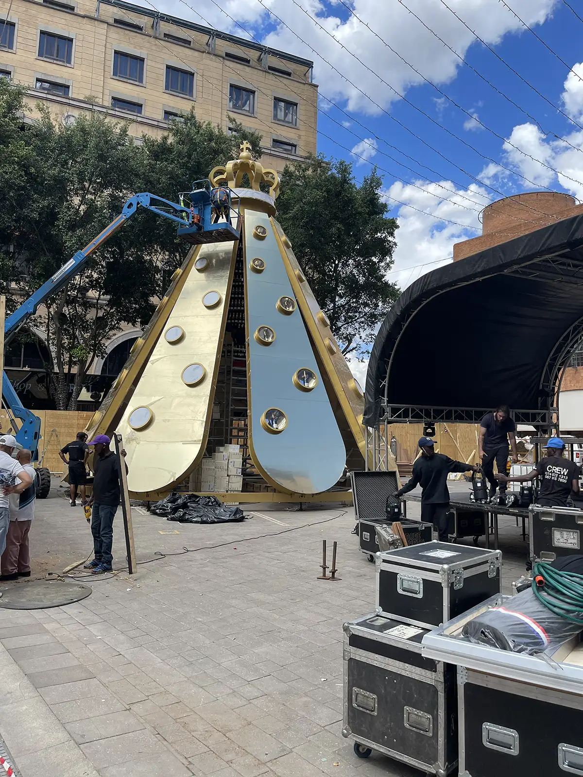 The installation under construction on the square